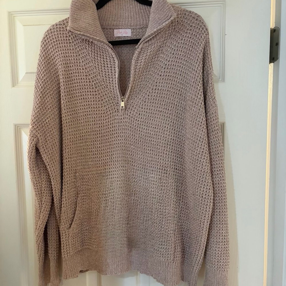 Pink Lily Taupe Cowl Neck Sweater